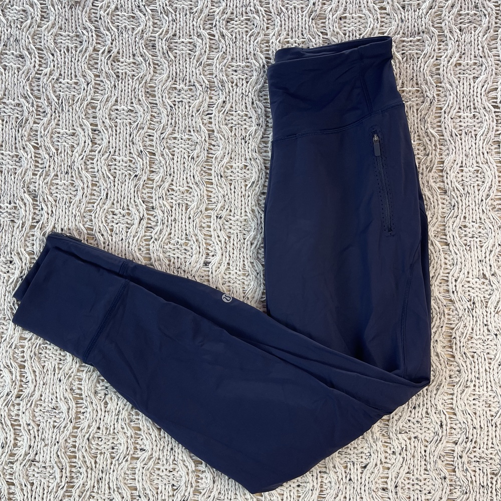 Lululemon Zip Pocket Running Tight Leggings Womens 4 Navy Blue Multicolor Ladies